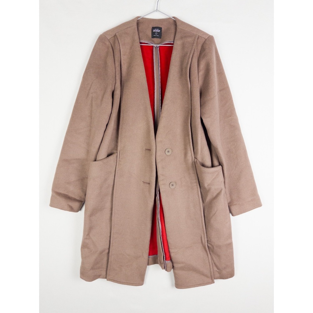 Kate Spade‎ Saturday Coat Mauve Rose L Wool Blend Pockets 2 Button V Neck